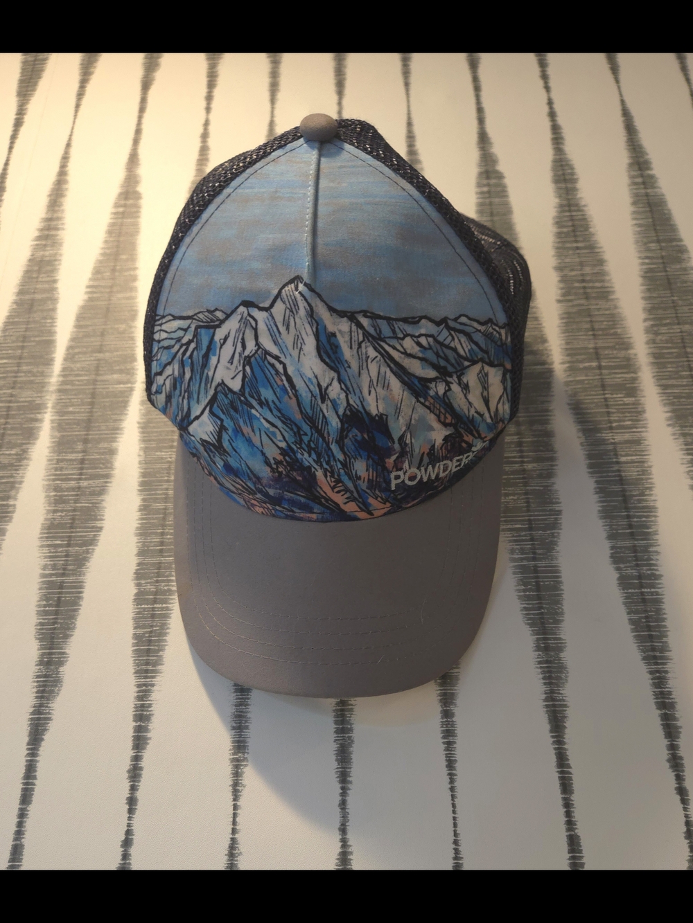 Powder Trucker Hat with Mountain Graphic - Blue & Gray